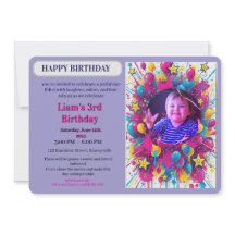 Birthday Colorful Photo Balloon Party Invitation