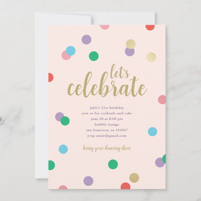 Convite Birthday Confetti Peachy Pink Party Invite (Frente)