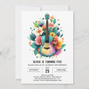 Convite Birthday da Guitarra de Watercolor Ballad
