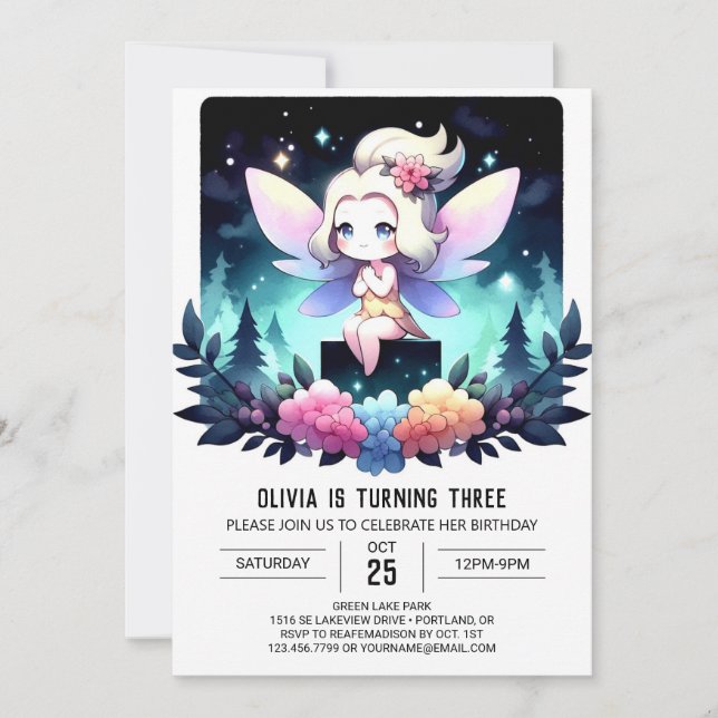 Convite Birthday de Fada de Florestas Minimalista (Frente)