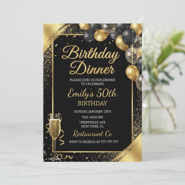 Convite Birthday Dinner Invitation (Em pé/Frente)