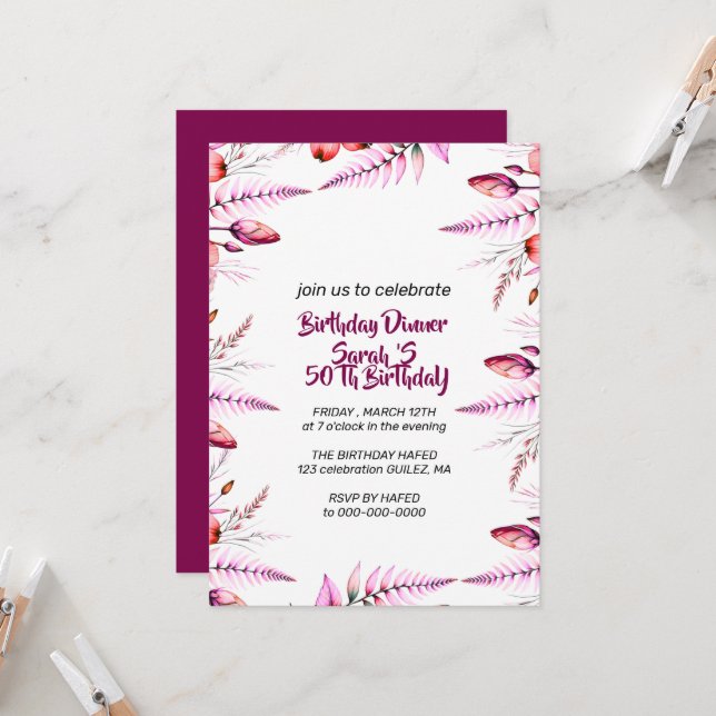 Convite Birthday Dinner Invitation, Editable Birthday Dinn (Frente/Verso In Situ)