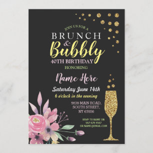 Convite Birthday Floral Brunch e Bubble Pink Invite
