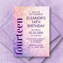 Convite Birthday Glitter Purple Pink