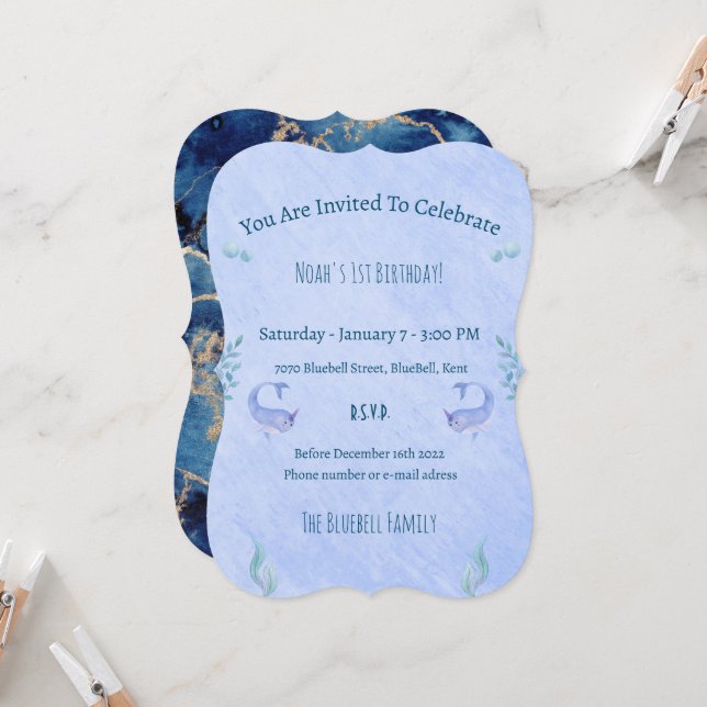 Convite Birthday Invitation (12,7 x 17,8 cm) - Ocean Theme (Frente/Verso In Situ)