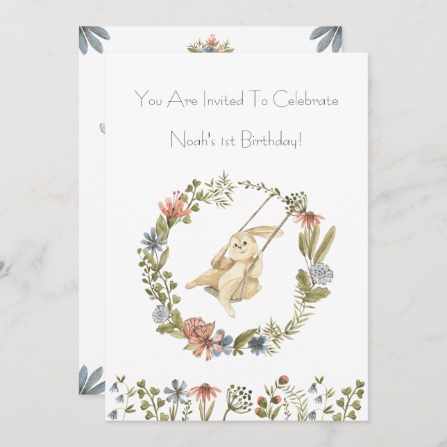 Convite Birthday Invitation (12,7 x 17,8 cm) - Rabbit (Frente/Verso)