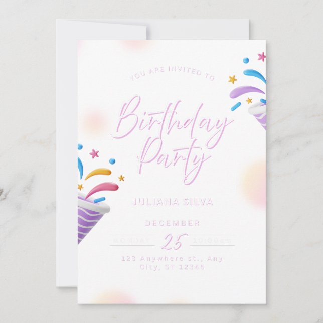 Convite Birthday Invitation Blue Modern Party Design (Frente)