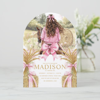 Convite Birthday Invitation Brunette Girl Riding Horse