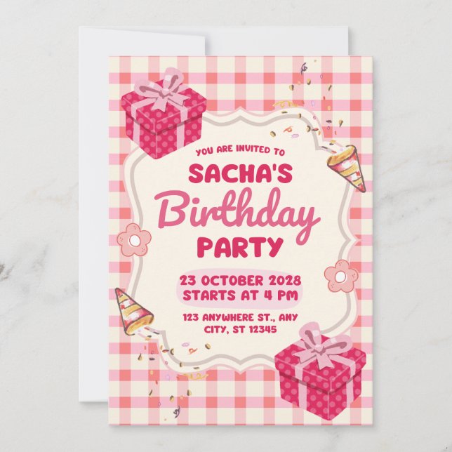 Convite Birthday Invitation Clean Modern Minimal Style (Frente)