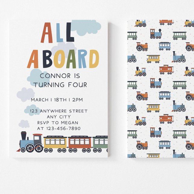 Convite Birthday Invitation Editable Template Modern Train (Criador carregado)
