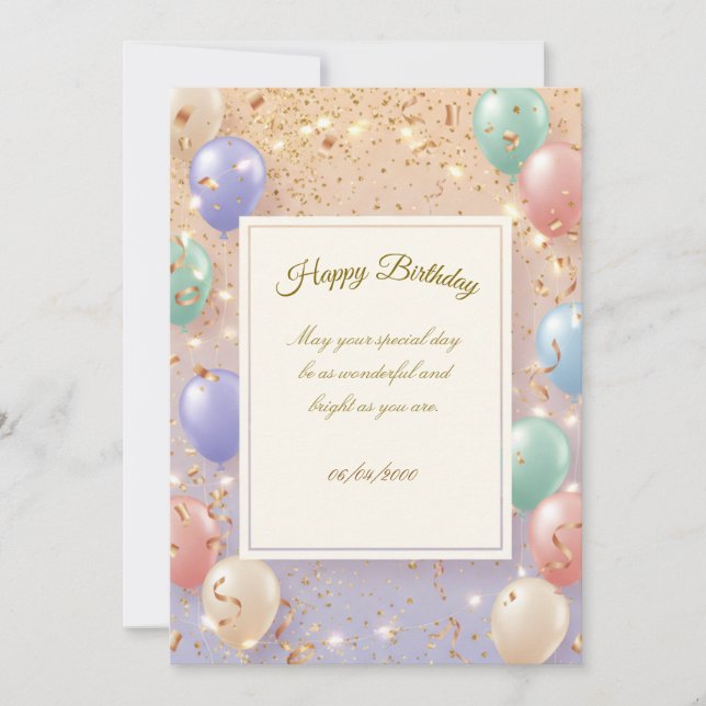 Convite Birthday Invitation Elegant Card | Happy Birthday  (Frente)