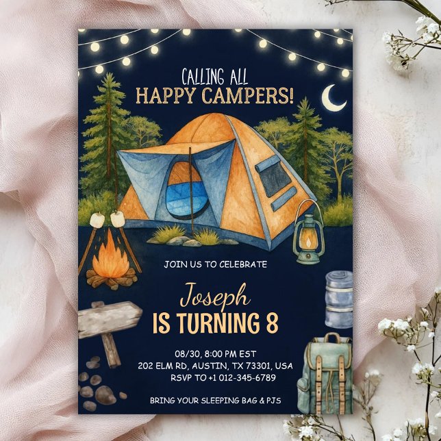 Convite Birthday invitation featuring a camping theme (Criador carregado)