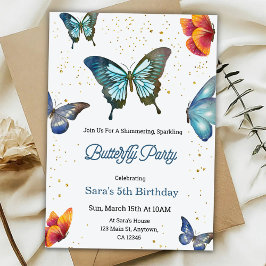 Convite Birthday invitation featuring colorful butterflies