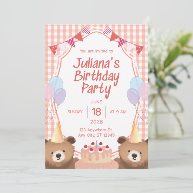 Convite Birthday Invitation Gold Luxury Elegant Design (Em pé/Frente)