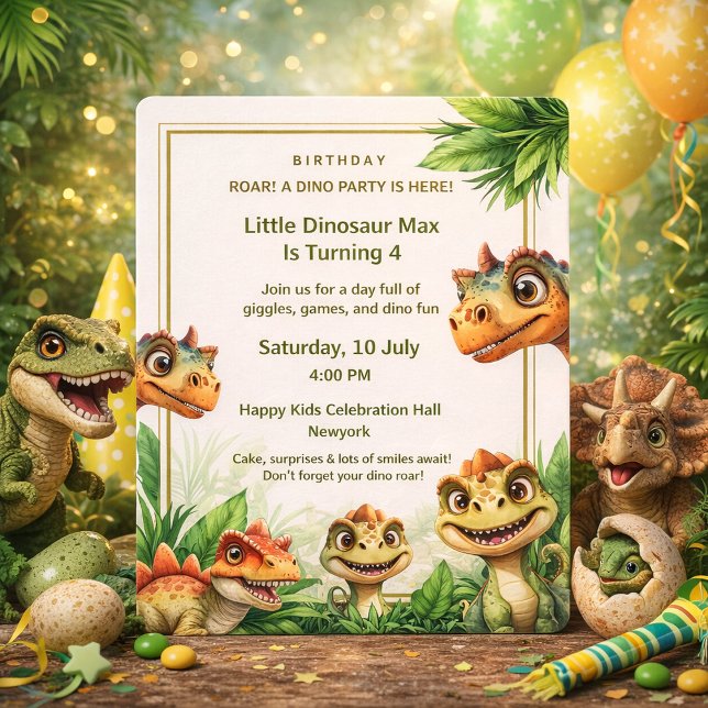 Convite Birthday Invitation Kids Party Dinasaur Watercolor (Dinosaur Birthday Invitation for Kids | Cute Dino Party Invite for Boys & Girls |)