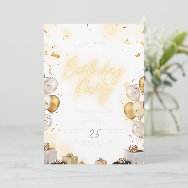 Convite Birthday Invitation Pink Aesthetic Cute Design (Em pé/Frente)