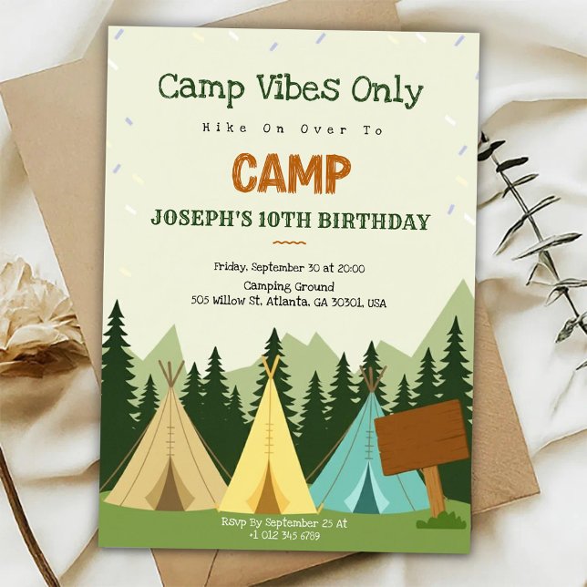 Convite Birthday Invitation with a camping vibe  (Criador carregado)