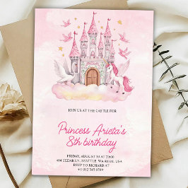 Convite Birthday Invitation with a pink castle 