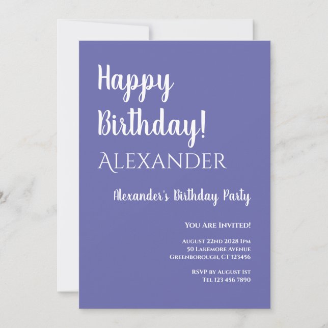 Convite Birthday Modern Purple Periwinkle (Frente)