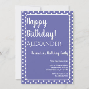 Convite Birthday Modern Purple Periwinkle Bolinhas