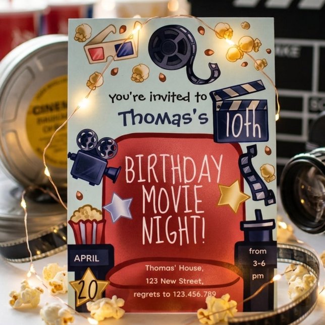 Convite Birthday movie night Invitation (Criador carregado)