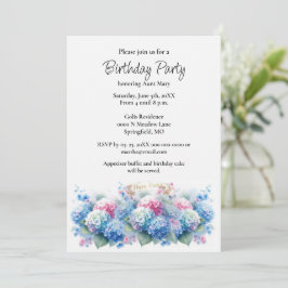 Convite Birthday Party Blue Hydrangea Flower Invitation