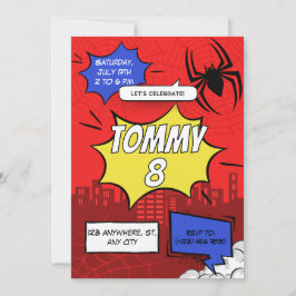 Convite Birthday Party Invitation Comic Spider Theme 