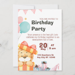 Convite Birthday Party Invitation Cute Lion Jungle Safari