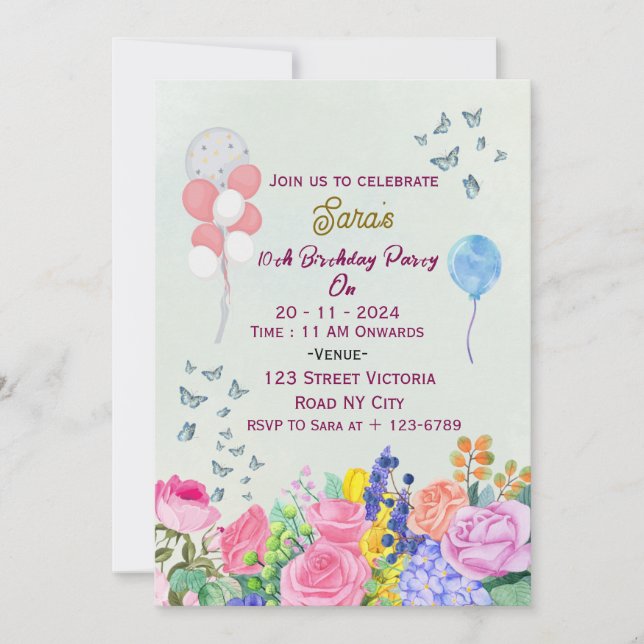 Convite Birthday Party Invitations  (Frente)