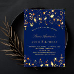Convite Birthday party navy blue gold stars luxury<br><div class="desc">A 40th (or any age) birthday party invitation for both him and her. A navy blue background decorated with faux gold stars. Personalize and add a name and party details.</div>