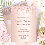 Convite Birthday party rose gold glitter drips glamorous<br><div class="desc">A modern, stylish and glamorous invitation for a woman's 50th or any age birthday party. A faux rose gold metallic looking background with an elegant faux rose gold glitter drip, paint drip look. The name is written with a modern dark rose gold colored hand lettered style script. Templates for a...</div>