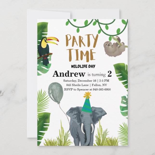 Convite Birthday party wildlife jungle animals  (Frente)