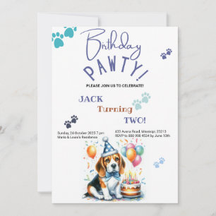 Convite Birthday Pawty Beagle Dog Personalizado Aniversári