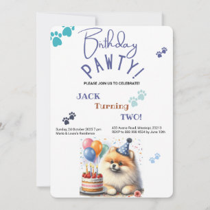 Convite Birthday Pawty Pomeranian Dog Personalizado Aniver