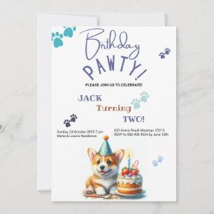 Convite Birthday Pawty Welsh Corgi Cão Personalizado Anive