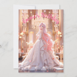 Convite Birthday Pink hair princess in a white ballgown