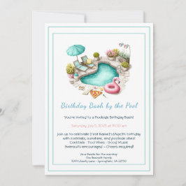 Convite Birthday Pool Party Invitation with Cocktails