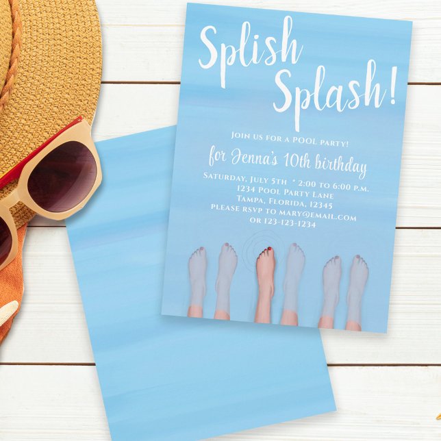 Convite Birthday Summer Beach Trendy Nadando (Criador carregado)
