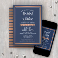Birthday Surprise Party Navy Blue, White & Copper