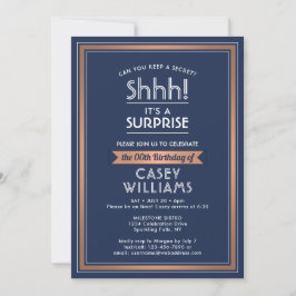 Convite Birthday Surprise Party Navy Blue, White & Copper
