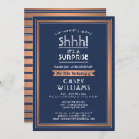 Birthday Surprise Party Navy Blue, White & Copper