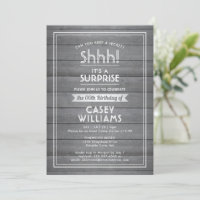 Birthday Surprise Party Rustic Wood Gray and White