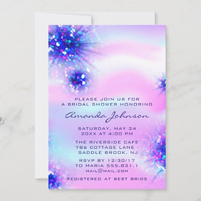 Convite Birthday Sweet 16th Holographic Blue Pink (Frente)