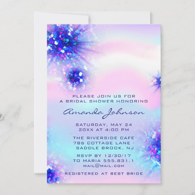 Convite Birthday Sweet 16th Holographic Blue Unicorn (Frente)