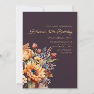 Convite Birthday-Watercolor Flowers-Purple-