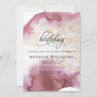 Birthday Watercolor Rosa Quartz Dourado Geode