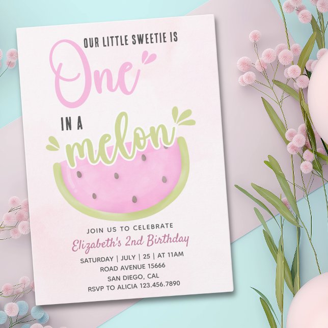 Convite Birthday watermelon Girl one in a melon (Criador carregado)
