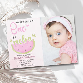 Convite Birthday watermelon Girl one in a melon with photo