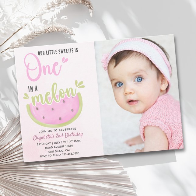 Convite Birthday watermelon Girl one in a melon with photo (Criador carregado)