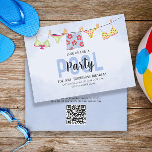 Convite Birthday Whimsical Piscina Party SwimPROCESSOS QR